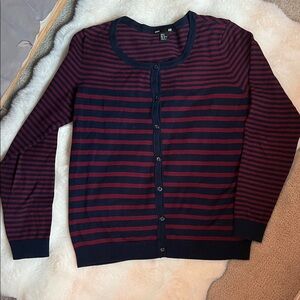 H&M Striped Knit Cardigan in Navy and Burgundy Size Medium